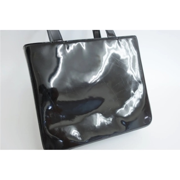 Chanel Authentic Black Enamel Tote Shoulder Bag - Picture 8 of 13